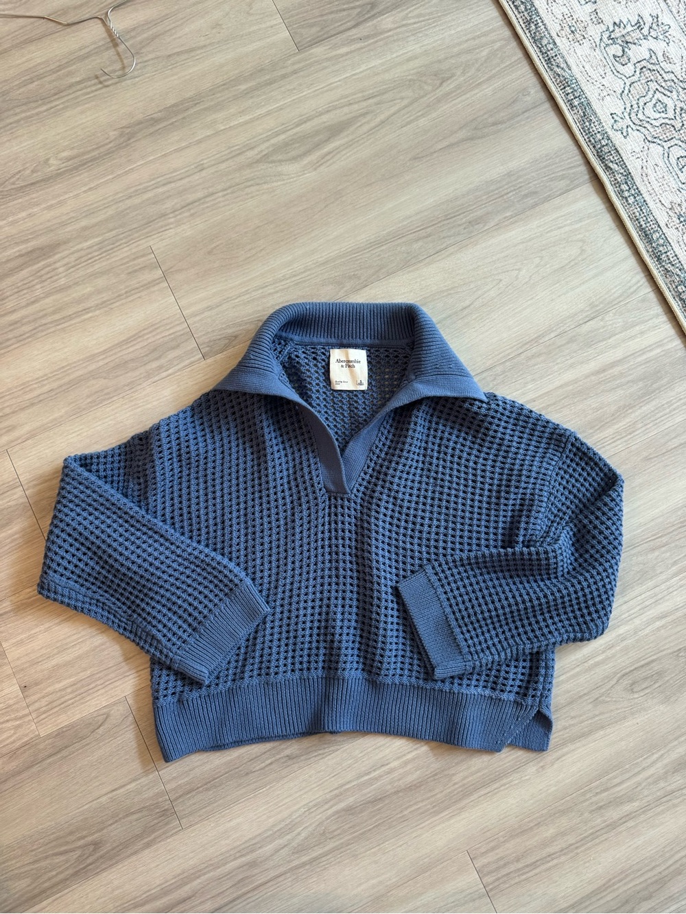 Abercrombie & Fitch Blue Waffle-Knit V-Neck Sweater